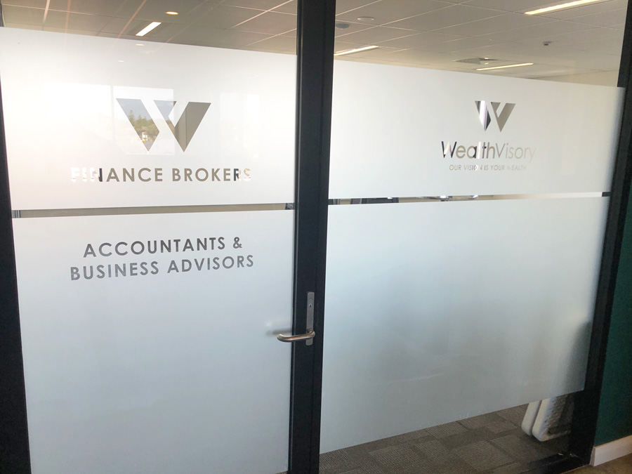 wealth visory frosted glass signage doors